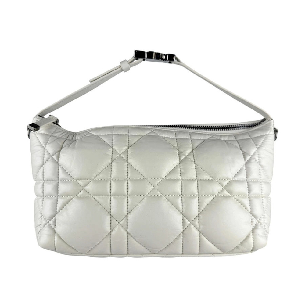 Christian Dior Cannage Metallic Leather Shoulder Bag Silver Gray